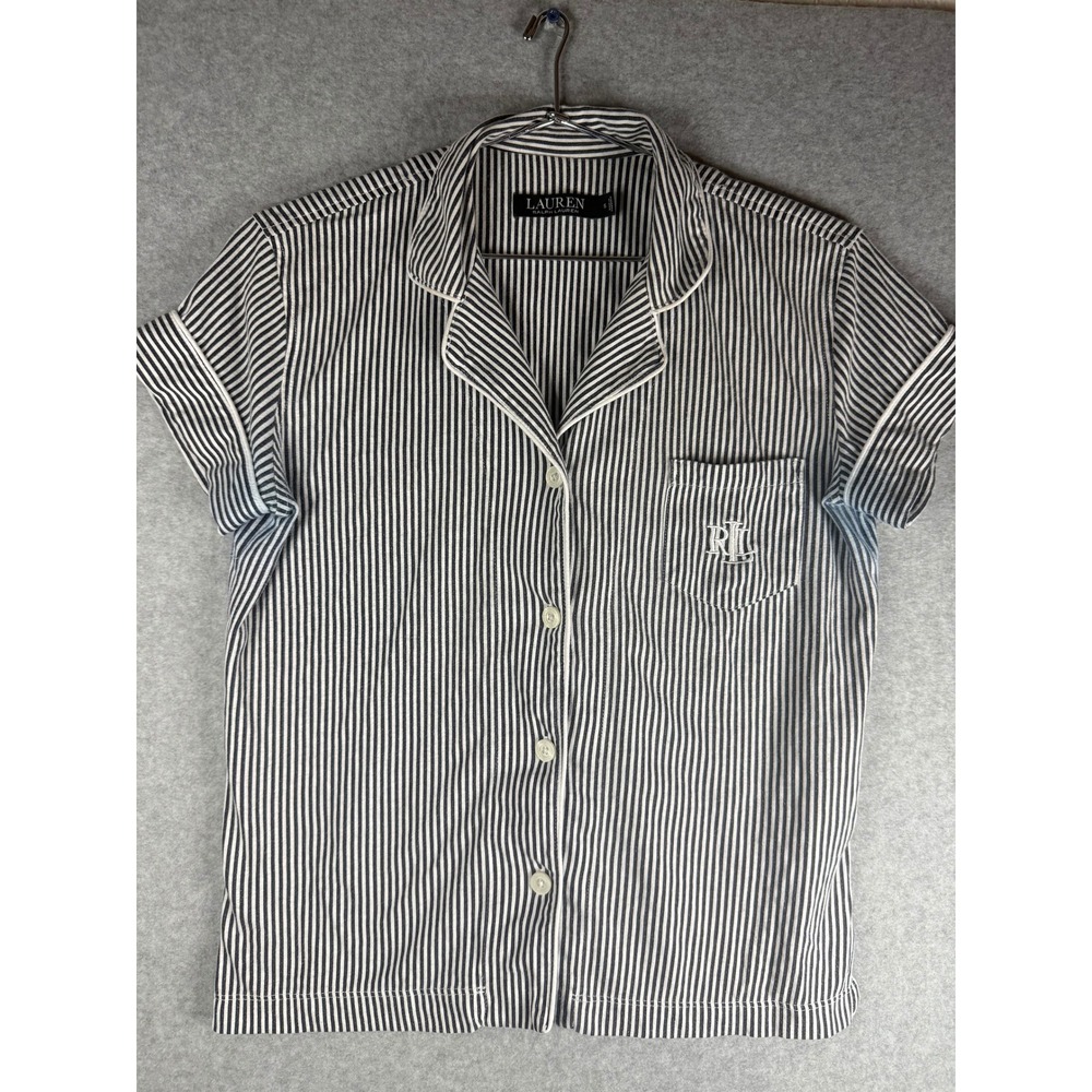 Lauren Ralph Lauren Womens Striped Pajama Top Navy White Short Sleeve Small